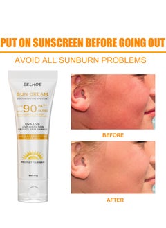 EELHOE 2 Pcs Facial Sun Cream Moisturizing And Non-Sticky Sunscreen Facial Moisturizer Anti Aging Oil Free  - Image 2