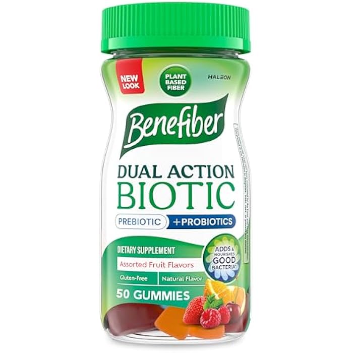 Benefiber Prebiotic Fiber Supplement Gummies with Probiotics for Digestive Health, Assorted Fruit Flavors - 50 Count - Image 1