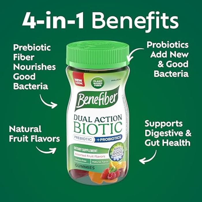 Benefiber Prebiotic Fiber Supplement Gummies with Probiotics for Digestive Health, Assorted Fruit Flavors - 50 Count - Image 2