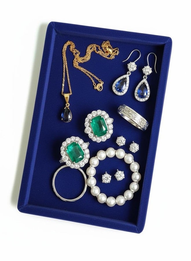 SENTONI Velvet Jewellery Display & Beading Tray | 14 x 10 Inch | Multipurpose Organizer Tray for Jewellery, Beads, Rings, Earrings & Showcase (Set of 4) (Blue) - Image 3