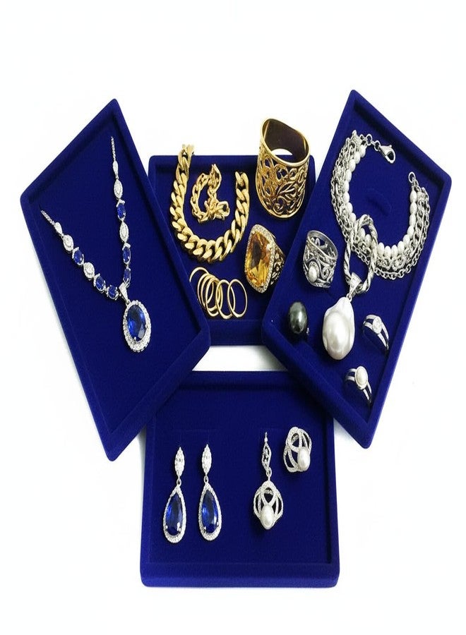 SENTONI Velvet Jewellery Display & Beading Tray | 14 x 10 Inch | Multipurpose Organizer Tray for Jewellery, Beads, Rings, Earrings & Showcase (Set of 4) (Blue) - Image 5