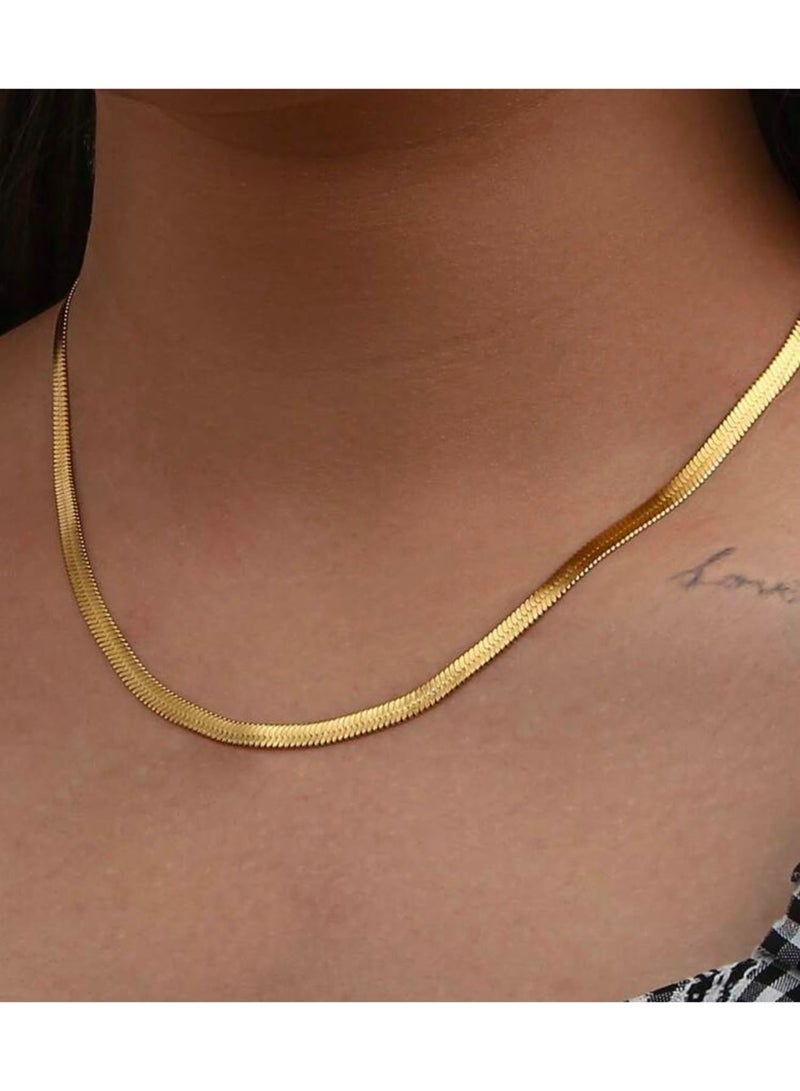 Shein Gold Plated Thick Flat Snake Chain Women Necklace, Stainless Steel - Image 1