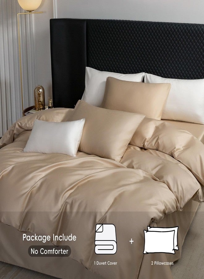 MooMee Duvet Cover Set 100% Extra Long Staple Cotton 600 Thread Count Silky Sateen Smooth Luxury Soft Breathable Durable Hotel Quality Bedding, 3 Pieces (Taupe, Queen 90"x90") - Image 2