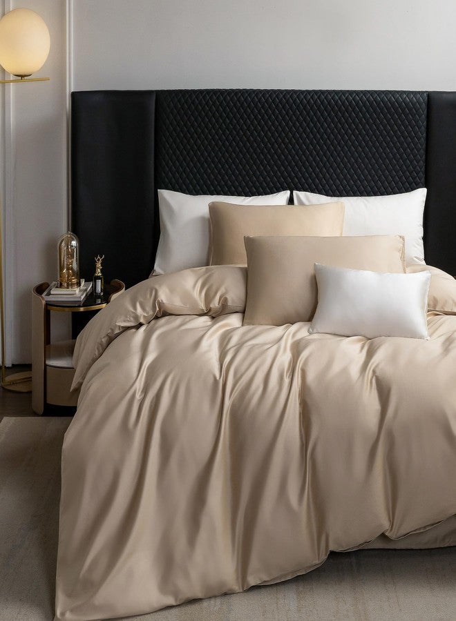 MooMee Duvet Cover Set 100% Extra Long Staple Cotton 600 Thread Count Silky Sateen Smooth Luxury Soft Breathable Durable Hotel Quality Bedding, 3 Pieces (Taupe, Queen 90"x90") - Image 1