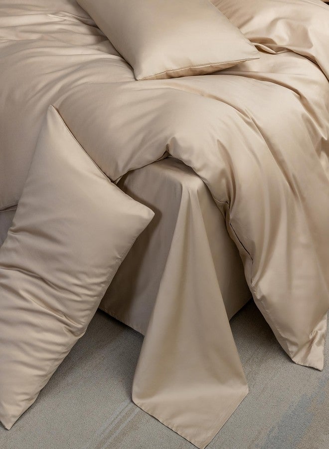 MooMee Duvet Cover Set 100% Extra Long Staple Cotton 600 Thread Count Silky Sateen Smooth Luxury Soft Breathable Durable Hotel Quality Bedding, 3 Pieces (Taupe, Queen 90"x90") - Image 4