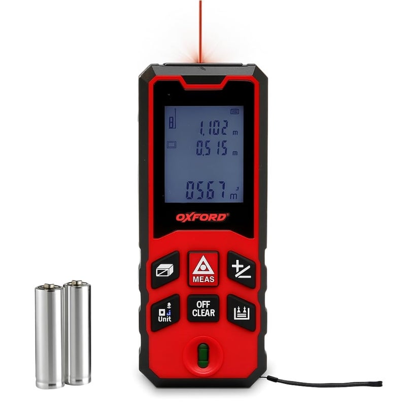 Tomahawk Oxford® OLO-0600 Laser Distance Meter Measurer 196Ft/60M with Area, Volume and Pythagoras Measurement - Water and Dust Resistant Laser Measuring Device with Backlit LCD, Battery Included - Image 1