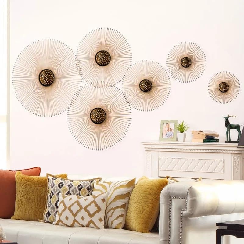 ZOVE Metal Sun Design Set of 6 Wall Decor Perfect for Living Room/Hotel/Restaurant/Bedroom/Drawing Room (Colour : Glden) - Image 1