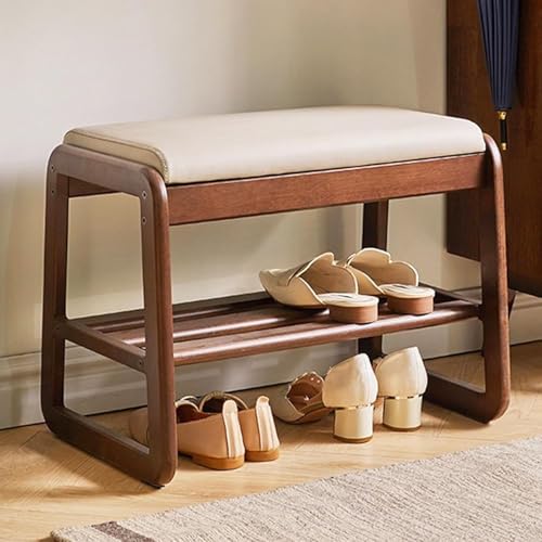 Md Decor Mid-Century Elegant Wooden Shoe Bench with Padded Seat – 2-Tier Shoe Rack for Entryway, Living Room, or Bedroom – Durable and Stylish Storage Solution (21.65) - Image 1