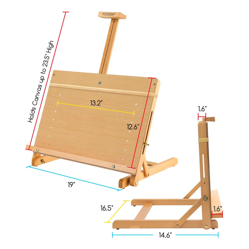 MEEDEN Large Drawing Board Easel, Solid Beech Wooden Tabletop H-Frame Adjustable Easel Artist Drawing & Sketching Board for Artists, Teens & Painters, Holds Canvas up to 23" high - Image 2