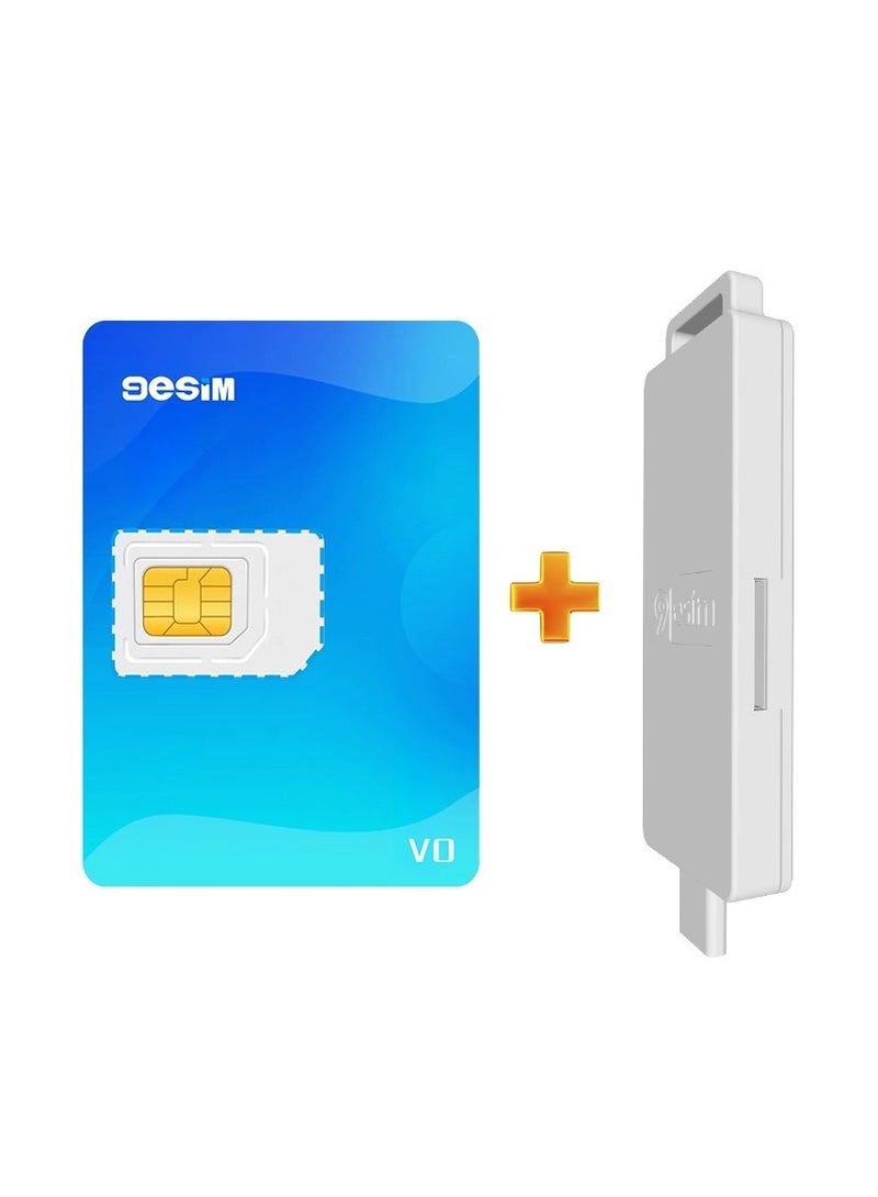 9 إيسيم 9إيسيم ڤي 0 محول eSIM + قارئ – بطاقة eSIM فعلية للهواتف الأندرويد المفتوحة، بيانات السفر الدولي لأوروبا والولايات المتحدة واليابان والصين، شريحة SIM مقصوصة مسبقًا لسهولة الاستخدام (مع القارئ) - Image 1