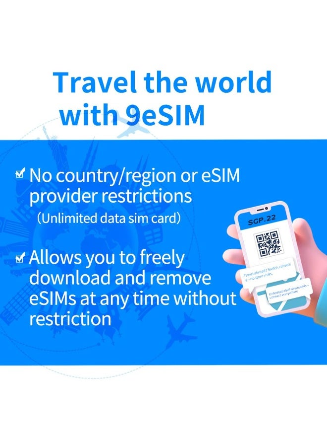 9 إيسيم 9إيسيم ڤي 0 محول eSIM + قارئ – بطاقة eSIM فعلية للهواتف الأندرويد المفتوحة، بيانات السفر الدولي لأوروبا والولايات المتحدة واليابان والصين، شريحة SIM مقصوصة مسبقًا لسهولة الاستخدام (مع القارئ) - Image 4