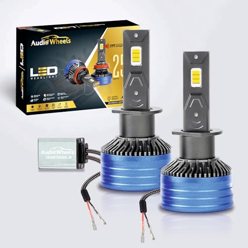 Audio Wheels H1-250W LED Headlight Bulbs – 30,000 Lumens Ultra-Bright, 6000K Cool White – IP68 Waterproof, Plug & Play Conversion Kit – 50,000+ Hrs, 2-Year Warranty - Image 1