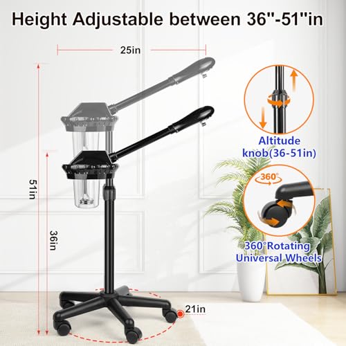 Qinrunkoi Professional Facial Steamer for Deep Hydration,Ozone Face Steamer with More Steam,Estheticians Steamer on Wheels with Time Setting,Adjustable Height Suitable for Beauty, Spa and Home Use - Image 2