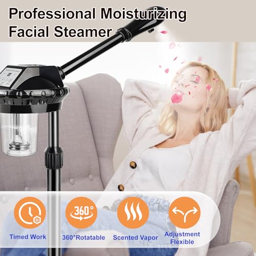 Qinrunkoi Professional Facial Steamer for Deep Hydration,Ozone Face Steamer with More Steam,Estheticians Steamer on Wheels with Time Setting,Adjustable Height Suitable for Beauty, Spa and Home Use - Image 4