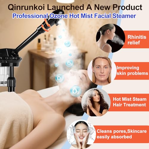 Qinrunkoi Professional Facial Steamer for Deep Hydration,Ozone Face Steamer with More Steam,Estheticians Steamer on Wheels with Time Setting,Adjustable Height Suitable for Beauty, Spa and Home Use - Image 3