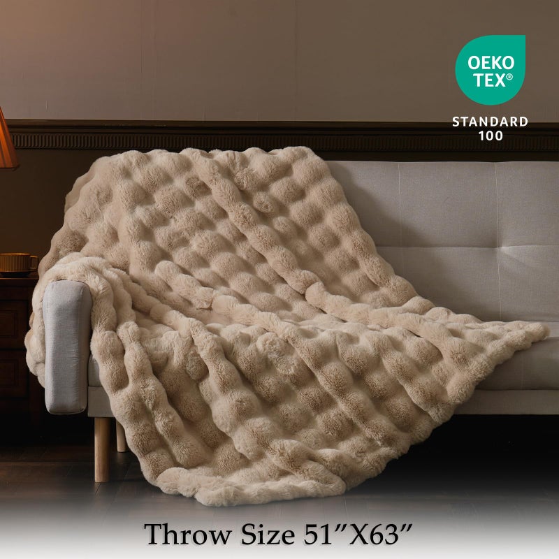BENVWE Faux Fur Throw Blanket for Couch - Fluffy Soft Thick Bubble Blanket for Living Room Home Decor - Fathers Day Birthday Gifts for Women Men, Tie-dye Caramel, 50" x 60" - Image 2