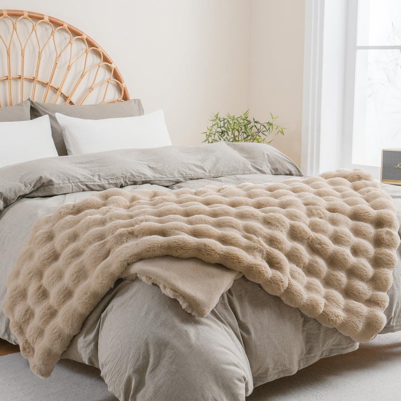 BENVWE Faux Fur Throw Blanket for Couch - Fluffy Soft Thick Bubble Blanket for Living Room Home Decor - Fathers Day Birthday Gifts for Women Men, Tie-dye Caramel, 50" x 60" - Image 4