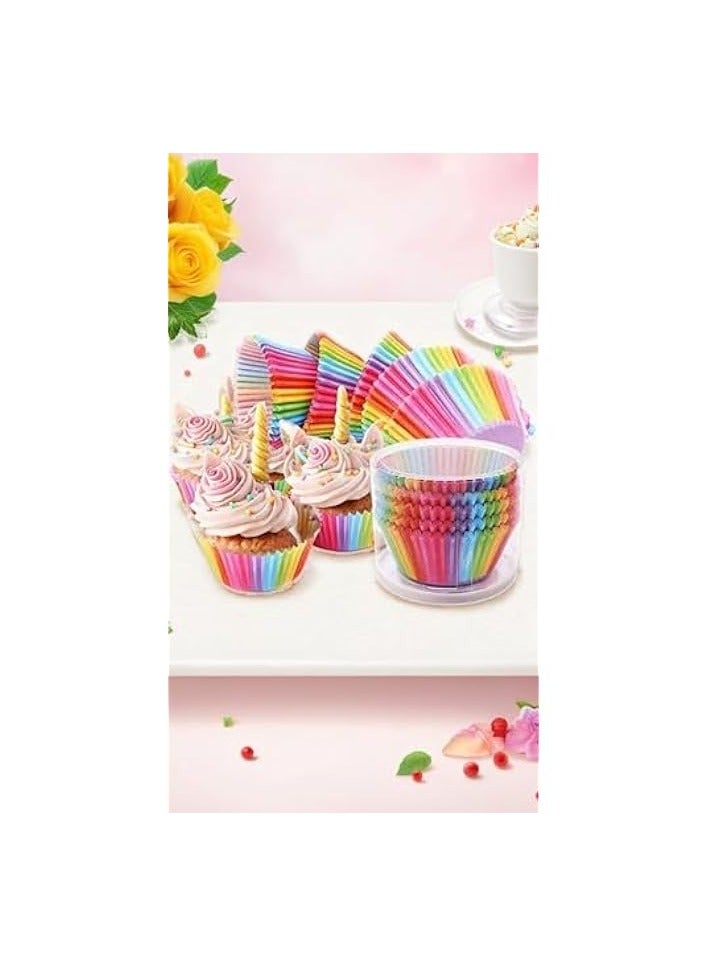 erorex Rainbow Color Cupcake Liners 100-Pack Baking Paper Cases for Vibrant & Festive Cakes | for Parties & Special Events  - Image 2