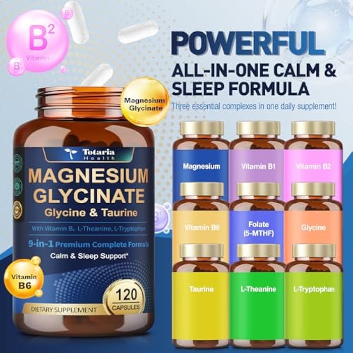 Totaria 9-in-1 Magnesium Glycinate 1000mg - Support Stress Relief, Sleep, Nerves, Muscles, and Metabolism - Magnesium Vitamin B & Amino Acid Triple Complex | High Absorption Chelated Formula - 120 Capsules - Image 5