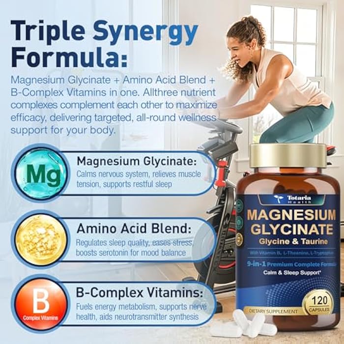 Totaria 9-in-1 Magnesium Glycinate 1000mg - Support Stress Relief, Sleep, Nerves, Muscles, and Metabolism - Magnesium Vitamin B & Amino Acid Triple Complex | High Absorption Chelated Formula - 120 Capsules - Image 4