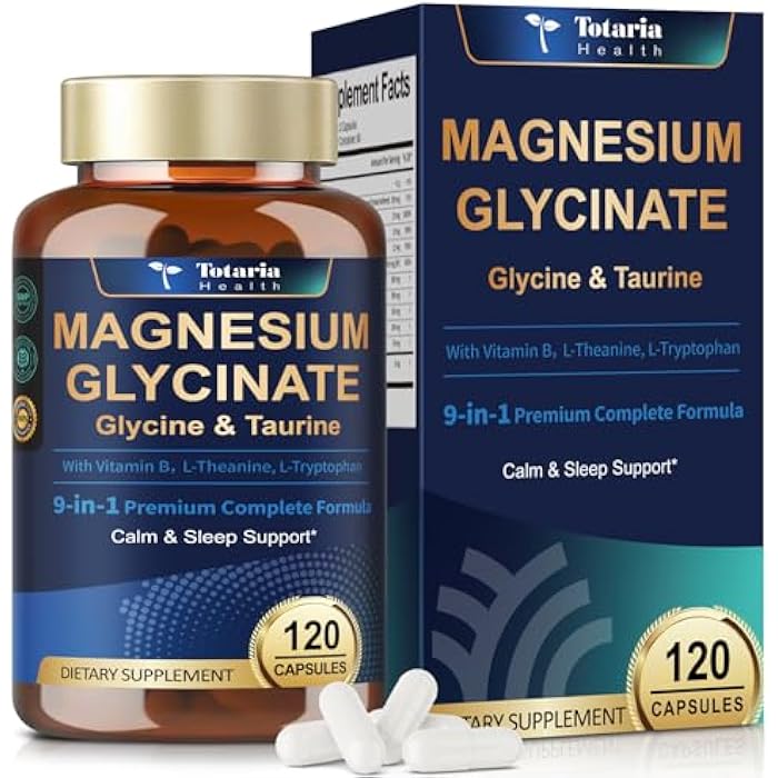 Totaria 9-in-1 Magnesium Glycinate 1000mg - Support Stress Relief, Sleep, Nerves, Muscles, and Metabolism - Magnesium Vitamin B & Amino Acid Triple Complex | High Absorption Chelated Formula - 120 Capsules - Image 1