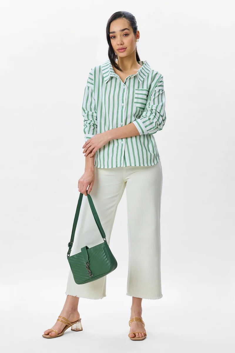 Virgio Stripes Cotton Drop Shoulder Shirt for Women