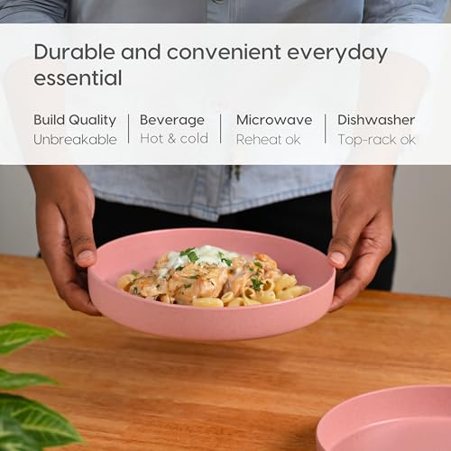 Eha Earth Friendly Verde Round Plates | Set of 4 | 8 inch | Made with Rice Husk Biocomposite | Breakfast Plates | Unbreakable Dinner Plates Set | Microwave Safe | Innocent - Image 4
