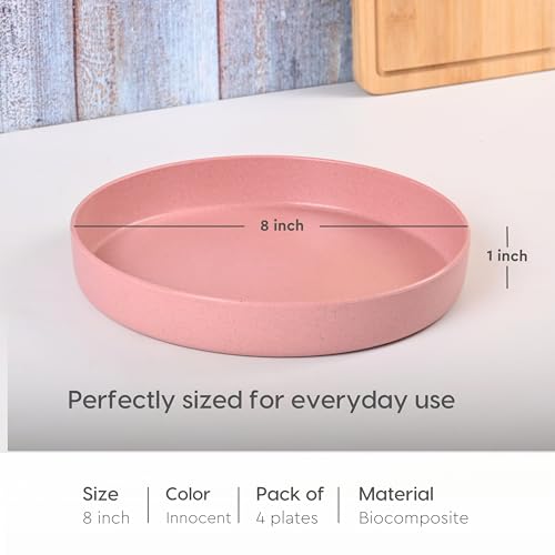 Eha Earth Friendly Verde Round Plates | Set of 4 | 8 inch | Made with Rice Husk Biocomposite | Breakfast Plates | Unbreakable Dinner Plates Set | Microwave Safe | Innocent - Image 2