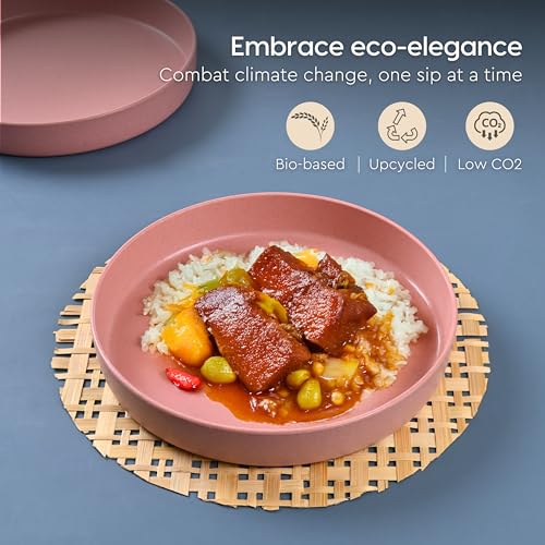Eha Earth Friendly Verde Round Plates | Set of 4 | 8 inch | Made with Rice Husk Biocomposite | Breakfast Plates | Unbreakable Dinner Plates Set | Microwave Safe | Innocent - Image 3