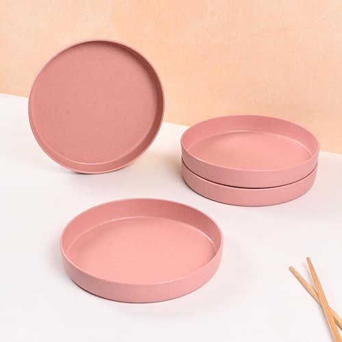 Eha Earth Friendly Verde Round Plates | Set of 4 | 8 inch | Made with Rice Husk Biocomposite | Breakfast Plates | Unbreakable Dinner Plates Set | Microwave Safe | Innocent - Image 1