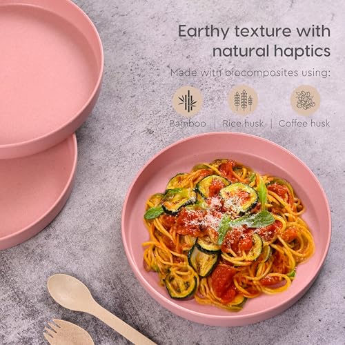 Eha Earth Friendly Verde Round Plates | Set of 4 | 8 inch | Made with Rice Husk Biocomposite | Breakfast Plates | Unbreakable Dinner Plates Set | Microwave Safe | Innocent - Image 5