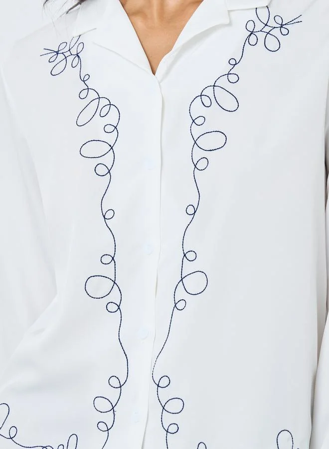 Take Two Take Two Embroidered Notch Label Neck Buttoned Shirt
