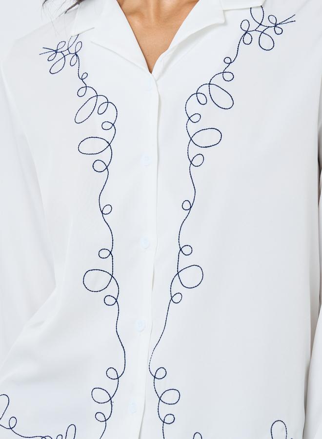 تايك تو قميص بأزرار وياقة مطرزة - Image 3