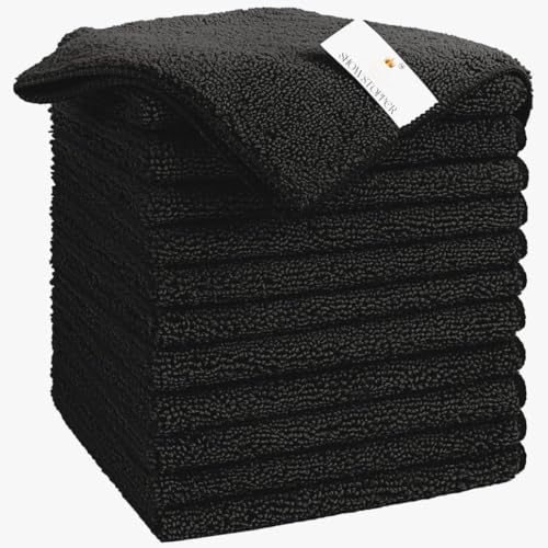 Showstopper Microfiber Cleaning Cloths for Kitchen & Home – Black, Pack of 10, 40x40cm, 250 GSM, Ultra Soft, Streak-Free, Lint-Free, Washable Kitchen Towel, Dusting Cloth and Car Cleaning Cloths - Image 1