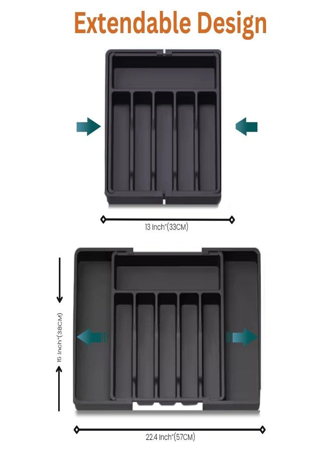 NVF Expandable Cutlery Drawer Organiser, Black, 6 Compartments, Extendable from 33CM to 57CM - Image 2