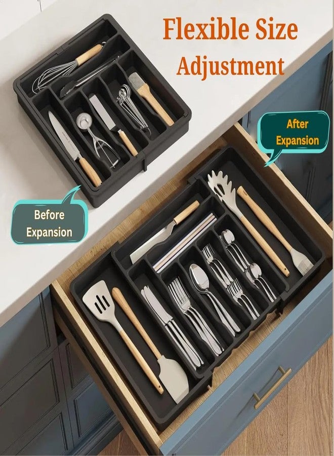 NVF Expandable Cutlery Drawer Organiser, Black, 6 Compartments, Extendable from 33CM to 57CM - Image 5