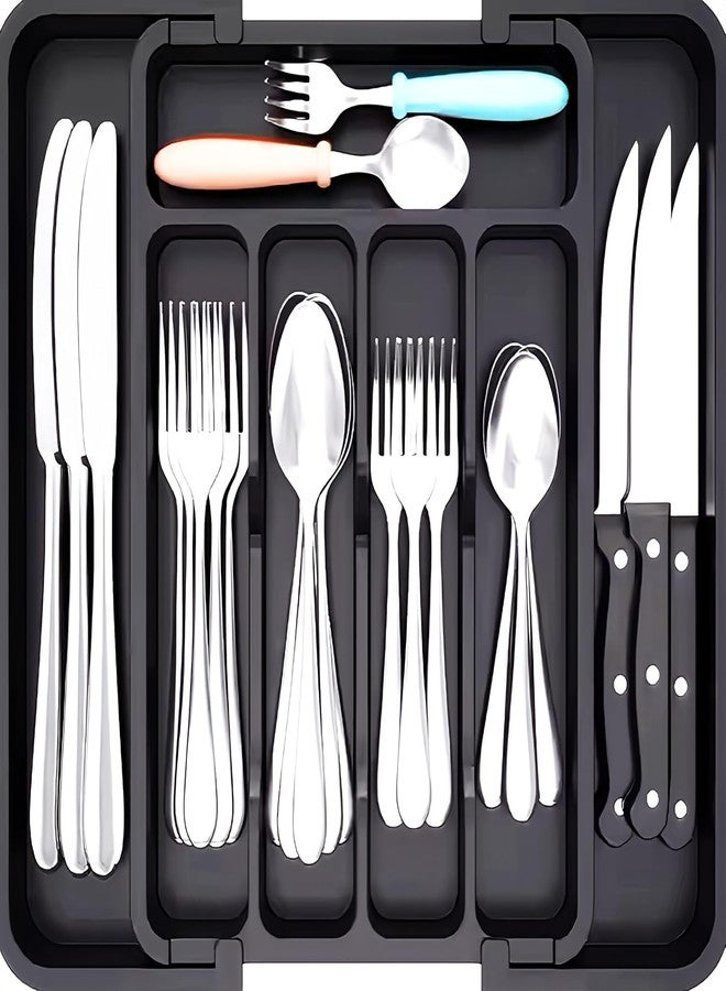 NVF Expandable Cutlery Drawer Organiser, Black, 6 Compartments, Extendable from 33CM to 57CM - Image 3