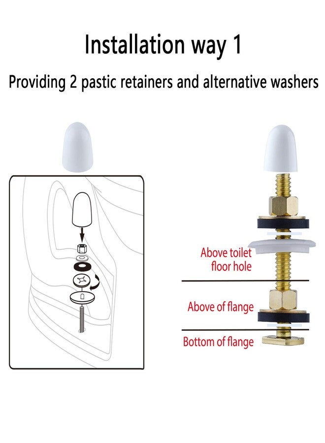 Hibbent Toilet Floor Bolts and Caps Set, Solid Brass Universal Toilet Bowl to Floor Bolts, with 4 Caps with Nuts/Washers, Heavy Duty Closet Bolt Set - Image 5