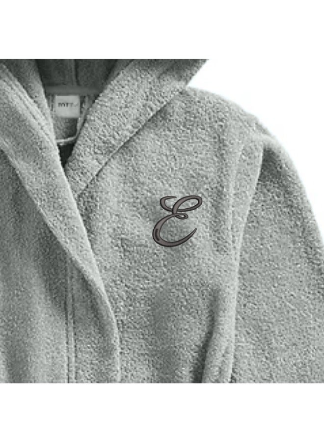 BYFT Daffodil (Grey) Monogrammed 6 Year Kids Bathrobe (108 x 104 Cm) Hooded Terry Cotton Set of 01 - Letter "E" - Image 2