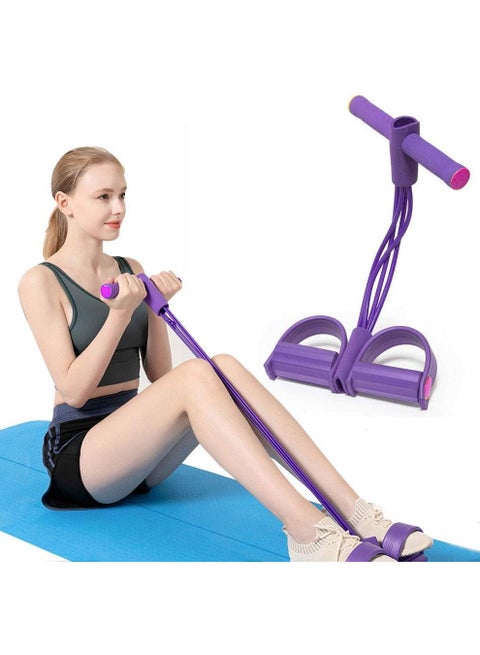 4-Tube Pedal Resistance Band – Full Body Workout & Ab Slimming Trainer | Home Gym Fitness Equipment for Arms, Legs, Waist & Stretching, Purple