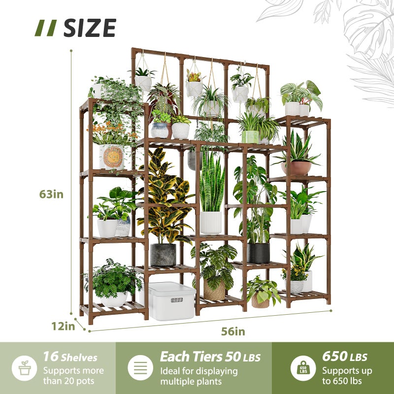 GENTINGBRO Plant Stand Indoor Outdoor 63" Tall Plant Shelf for Plants 14-Tier Large Plant Sheves for Living Room Heavy Duty Plant Rack Garden Balcony Patio Hanging Planter - Image 5