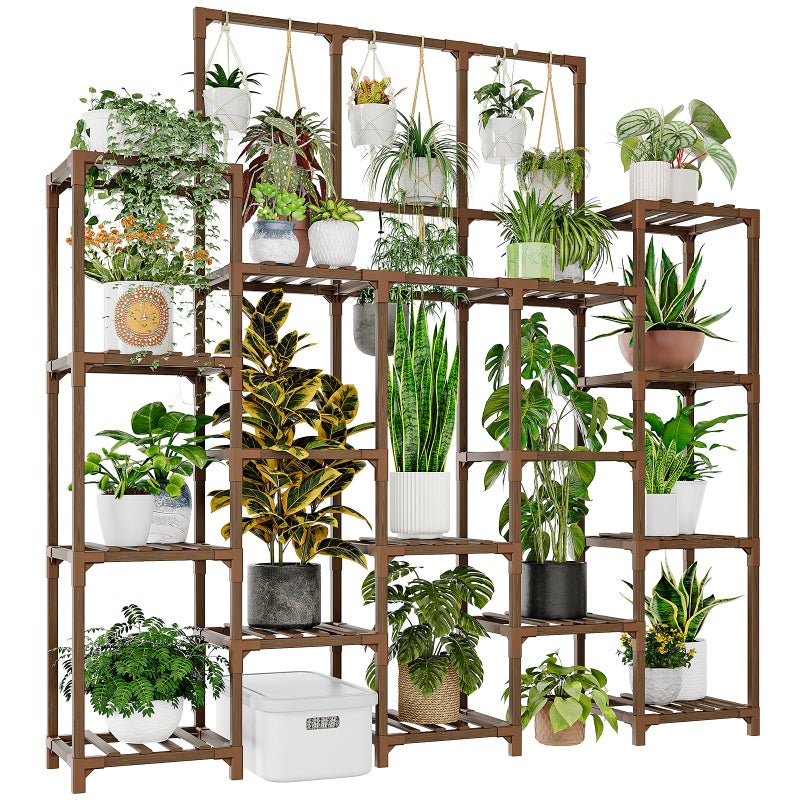 GENTINGBRO Plant Stand Indoor Outdoor 63" Tall Plant Shelf for Plants 14-Tier Large Plant Sheves for Living Room Heavy Duty Plant Rack Garden Balcony Patio Hanging Planter - Image 1