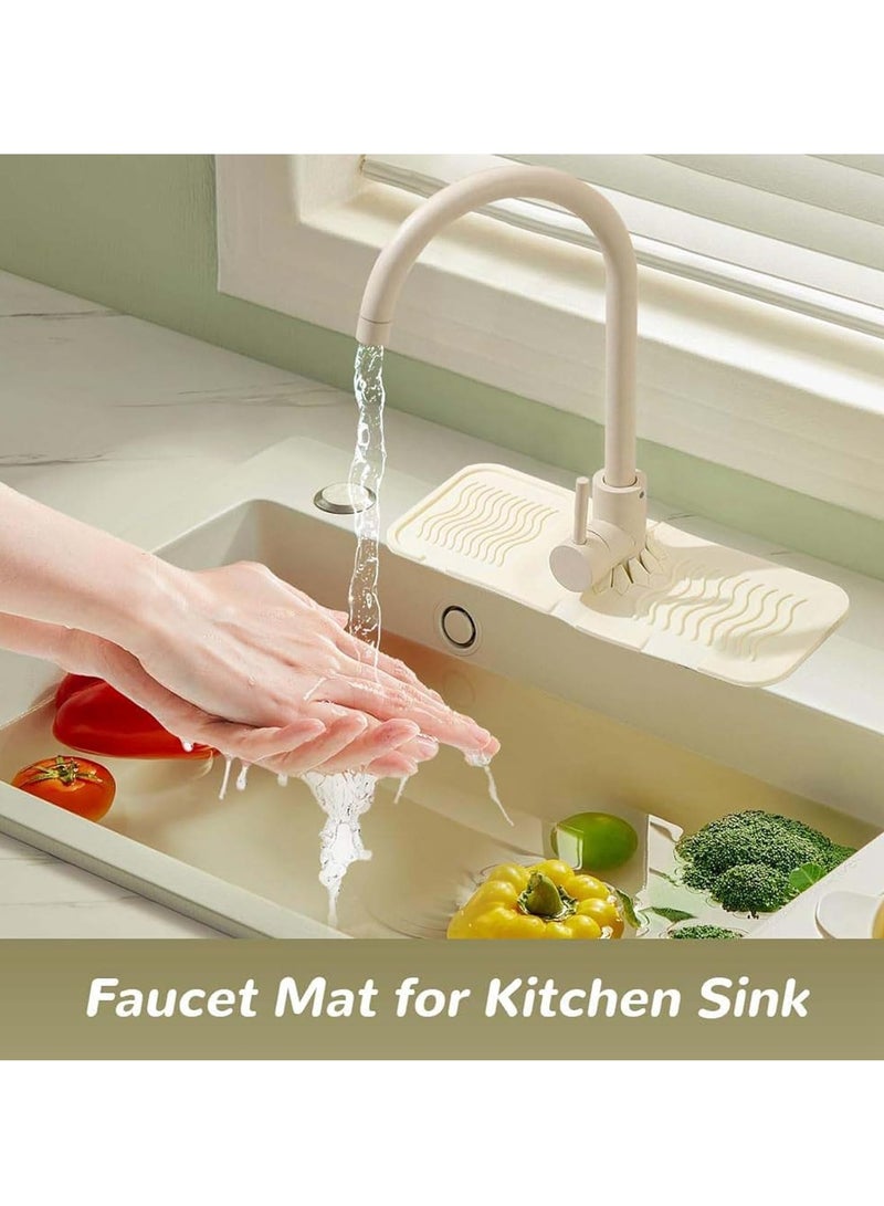KASTWAVE 2Pcs Faucet Mat for Kitchen Sink, Silicone Faucet Handle Drip Catcher Tray Mat, Kitchen Sink Draining Mat Fast Drying Stone Sink Tray, Faucet Guard & Draining Mat, Sink Splash Guard, Grey & Off White - Image 2