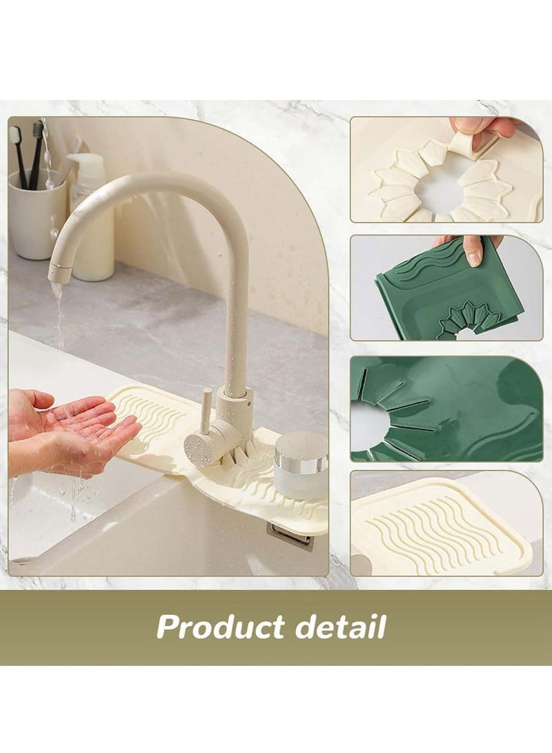 KASTWAVE 2Pcs Faucet Mat for Kitchen Sink, Silicone Faucet Handle Drip Catcher Tray Mat, Kitchen Sink Draining Mat Fast Drying Stone Sink Tray, Faucet Guard & Draining Mat, Sink Splash Guard, Grey & Off White - Image 3