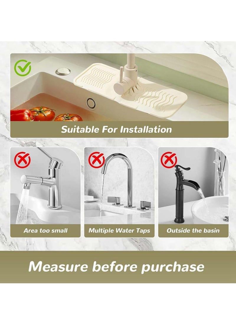 KASTWAVE 2Pcs Faucet Mat for Kitchen Sink, Silicone Faucet Handle Drip Catcher Tray Mat, Kitchen Sink Draining Mat Fast Drying Stone Sink Tray, Faucet Guard & Draining Mat, Sink Splash Guard, Grey & Off White - Image 4