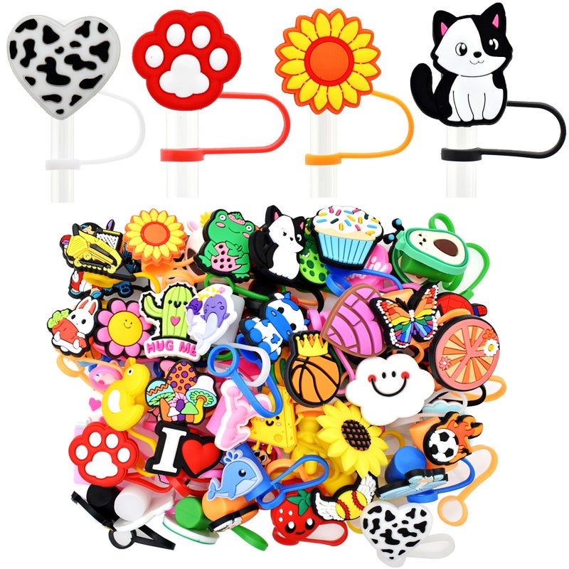Gibleitz Random Different 10mm Straw Cover Caps for Tumbler Cup40PCS Mixed Cute PVC Straw Toppers DustProof and ReusableParty Gifts
