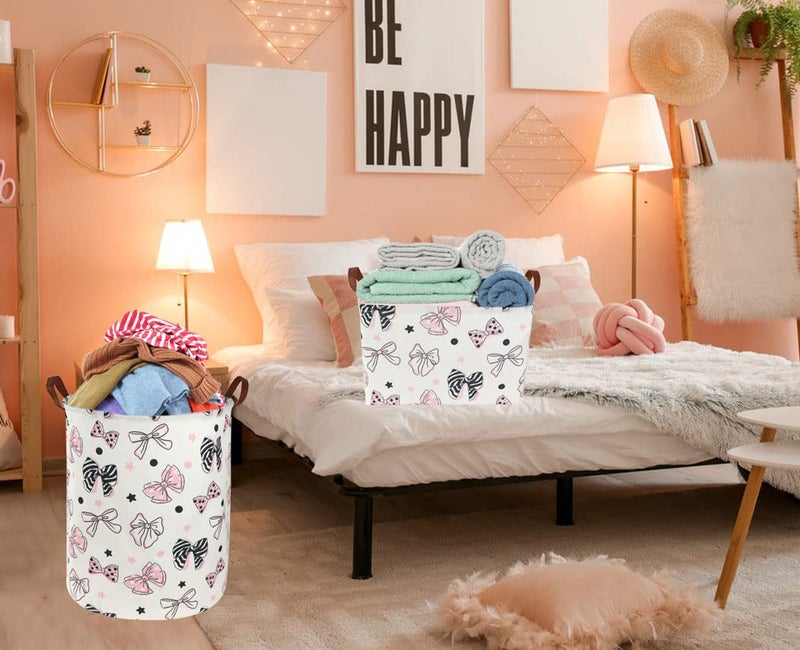 Essme Rectangular Pink Girls Basket ,Kids Storage Box, Mother's Day Basket,Girl Storage Baskets Organizer with Handles for Girls Room Decor,Gift Bins.(Bowknot ) - Image 2