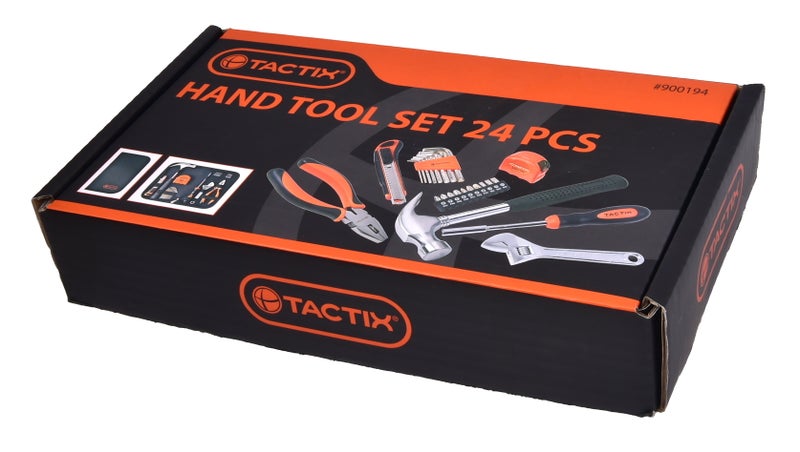 Tactix 24-Piece Hand Tool Set, Pliers, Wrench, Claw Hammer, Hex Keys, Screwdriver Bits, Snap-Off Knife & Tape Measure, Durable Household Tool Kit with Zipper Case for DIY & Repairs- 900194 - Image 2