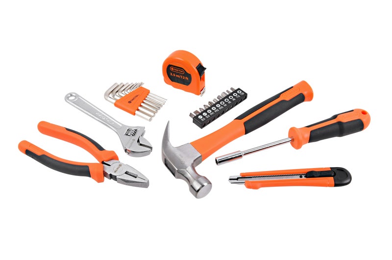 Tactix 24-Piece Hand Tool Set, Pliers, Wrench, Claw Hammer, Hex Keys, Screwdriver Bits, Snap-Off Knife & Tape Measure, Durable Household Tool Kit with Zipper Case for DIY & Repairs- 900194 - Image 3