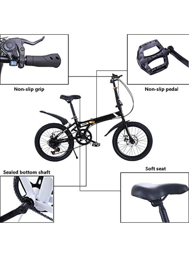ET-LIFE 20-Inch Folding Bike – 7-Speed Mountain Bicycle with Carbon Steel Frame |14.7 Inch Wheel Size|Front Suspension | Knobby Tires | Dual Brakes | Black - Image 2